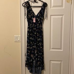 Navy floral high low dress S
